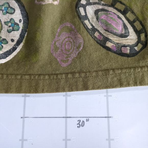 Vintage Blue Fish Skirt Green Hand Printed Wheels Cottage Summer Beach Waist 26 - Picture 8 of 8